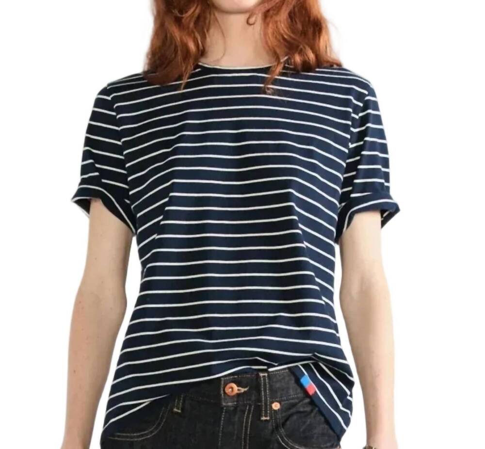 NEW KULE modern short sleeve tee in navy/cream pinstripe